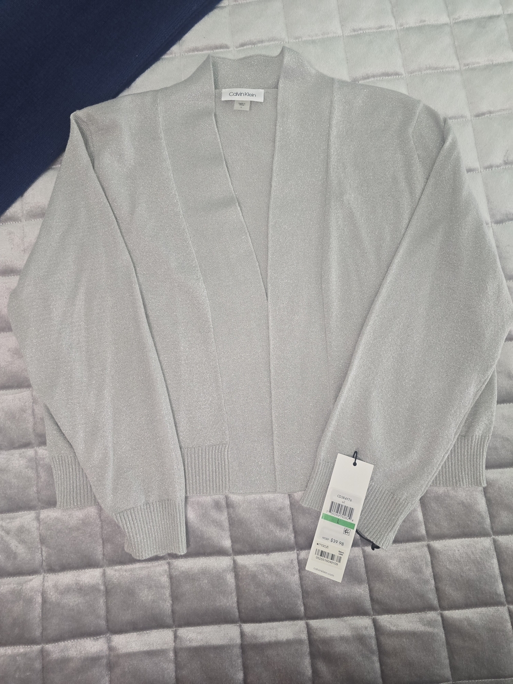 Calvin Klein Light Silver Open-Front Knit Cardigan